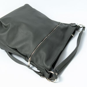Sac HOBO en cuir gris sac à bandoulière sac en cuir naturel de tous les jours, sac à bandoulière souple simple image 9