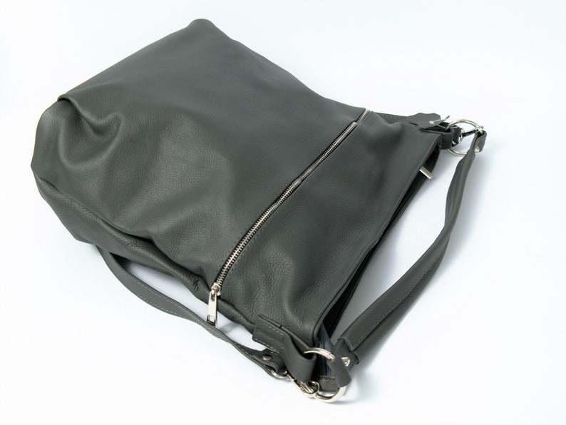 Gray LEATHER HOBO Bag - Crossbody Bag - Everyday Natural Leather Bag, Simple Slouchy Shoulder Bag image 9