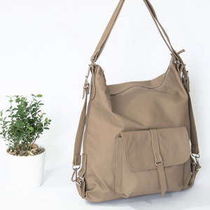 Lederrucksack, Lederrucksack, LederTasche, Laptop Rucksack, Leder Handtasche, Schultasche, Beige Lederrucksack Bild 8