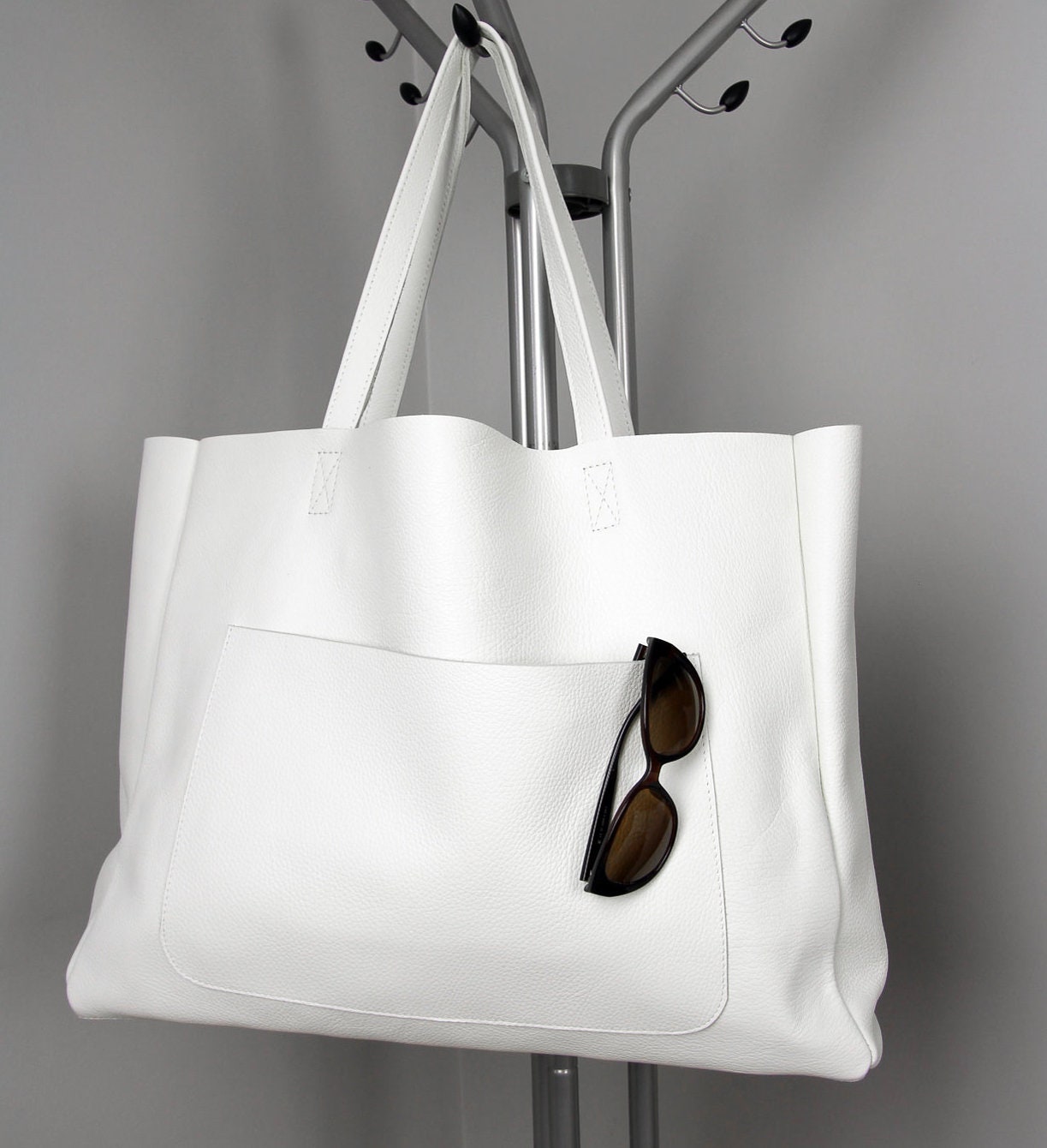 White OVERSIZE Leather TOTE Bag Leather Purse Shoulder Bag Leather Bag Everyday Tote Extra Large Tote White Shopping Bag Simple Tote Etsy