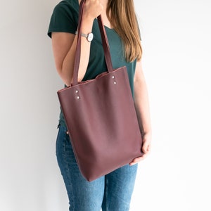 Burgundy LEATHER TOTE Bag - Red Leather Purse - Natural Leather Book Bag - Womens Tote bag - Leather Handbag - Tote Bag - Simple Bag image 6
