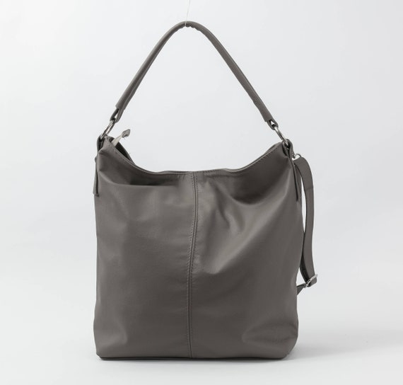LEATHER Tote Bag HOBO BAG Gray Leather Handbag Everyday | Etsy