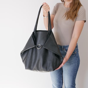 Black OVERSIZE SHOPPER Bag - Large Leather Tote Bag - Big Shoulder Bag - Big Travel Bag - Shopping Bag - Oversized Tote - Everyday Purse