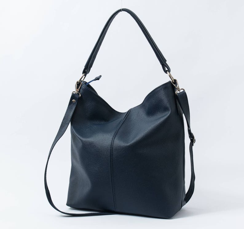 LEATHER HOBO BAG Navy Blue Leather Handbag Everyday Tote - Etsy
