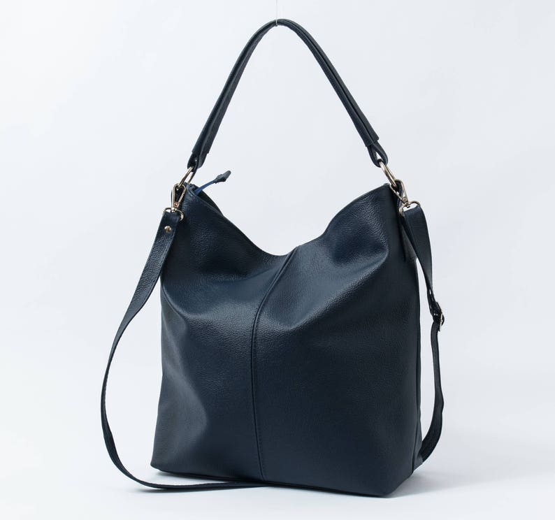 LEATHER HOBO BAG Navy Blue Leather Handbag Everyday Tote Etsy