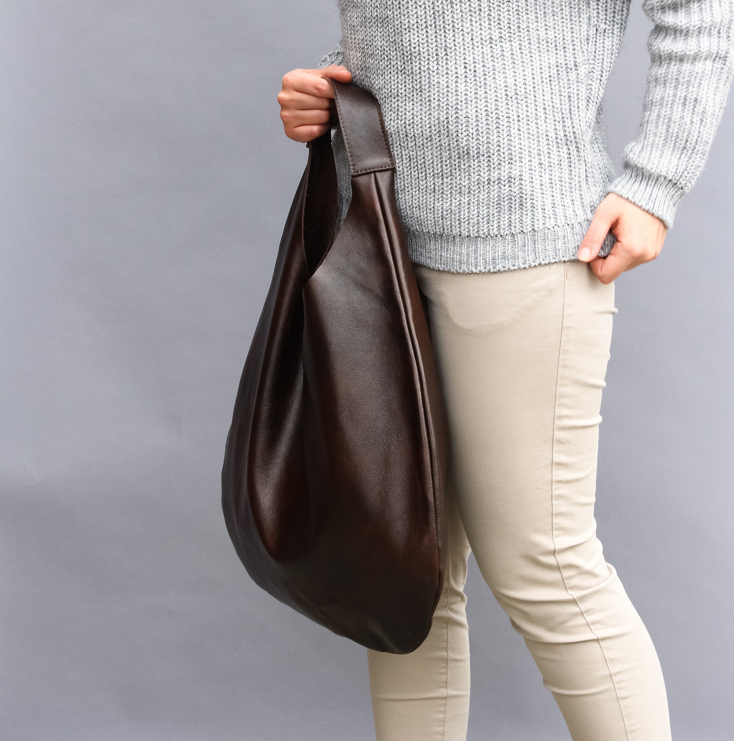 BROWN Oversize Shoulder Bag LEATHER HOBO Bag Everyday | Etsy