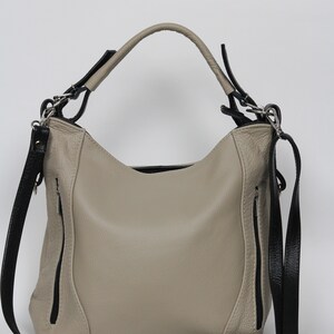 LEATHER SHOULDER Bag - HOBO Leather Bag - Everyday Crossbody Leather Purse - Cappuccino Leather Handbag image 3
