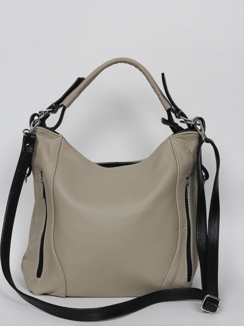 LEATHER SHOULDER Bag - HOBO Leather Bag - Everyday Crossbody Leather Purse - Cappuccino Leather Handbag image 3