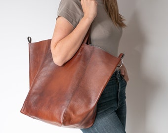 Large OVERSIZE Shopper Bag - BROWN Leather Tote Bag - Oversized Tote - Big Shoulder Bag - Travel Bag - Shopping Bag