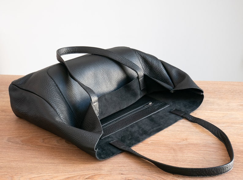 Große Schultertasche, Oversize Ledertasche, große Ledertasche, Alltagstasche, Leder Frauen Geldbörse, große Schultertasche, schwarze Handtasche Bild 9