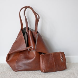 Cognac Braun OVERSIZE SHOPPER - Große Leder Einkaufstasche - Kastanienbraune Schultertasche - Einkaufstasche - Oversized Shopper - Jeden Tag