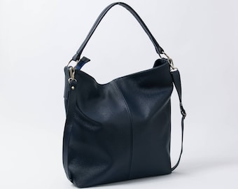 LEATHER Tote Bag, HOBO BAG, Navy Blue Leather Handbag, Everyday Tote Bag, Crossbody Bag, Laptop Leather Shoulder Bag, Leather Bag, Gift