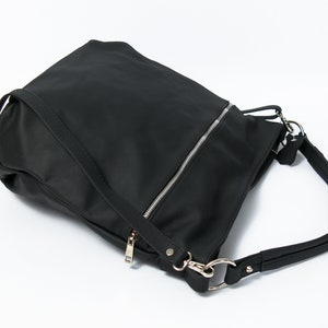 Black LEATHER HOBO Bag Crossbody Bag Everyday Natural Leather Bag, Simple Slouchy Shoulder Bag image 9