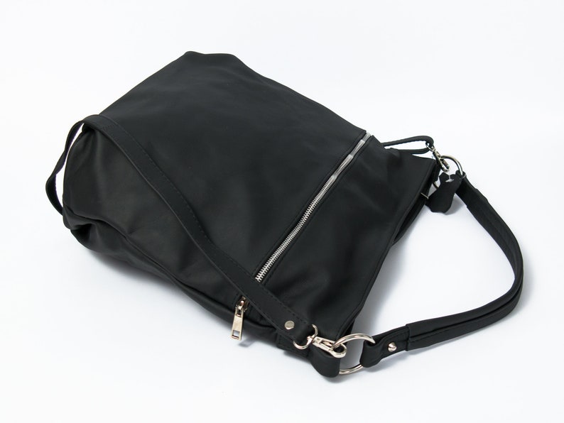 Black LEATHER HOBO Bag Crossbody Bag Everyday Natural Leather Bag, Simple Slouchy Shoulder Bag image 9