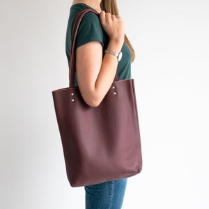 Burgundy LEATHER TOTE Bag - Red Leather Purse - Natural Leather Book Bag - Womens Tote bag - Leather Handbag - Tote Bag - Simple Bag image 4
