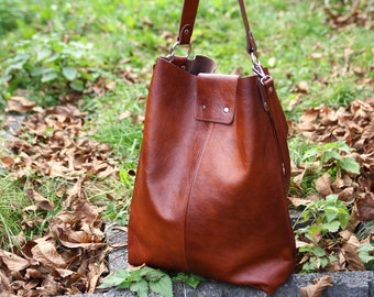 Cognac Brown OVERSIZE SHOPPER Bag - Big Shoulder Bag - XXL Tote Bag Woman - Large Crossbody Purse