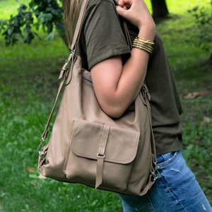 Leather Backpack, Leather Rucksack, Backpack Purse, Leather Tote Bag, Laptop Backpack,Leather Handbag, School Bag, Beige Leather Backpack image 5