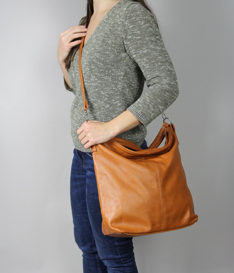 LEATHER HOBO BAG Camel Leather Handbag Everyday Tote Bag Etsy