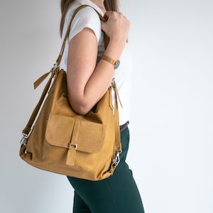 YELLOW Leather Backpack, Convertible Backpack, Backpack Purse, Leather Tote Bag, Laptop Backpack, Leather Handbag, Yellow Bag