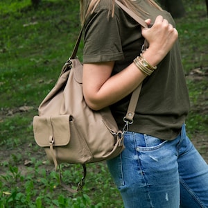 Leather Backpack, Convertible Backpack, Leather Tote Bag, Laptop Backpack, Leather Handbag, School Bag, Beige Leather Backpack