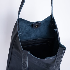LEATHER TOTE Bag NAVY Leather Purse Natural Leather Book Bag Womens Tote bag Leather Handbag Tote Bag Simple Shoulder Bag image 6
