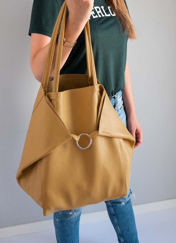 Elena Handbags Ultra Soft Leather Bucket Bag Soft Yellow