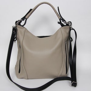 LEATHER SHOULDER Bag - HOBO Leather Bag - Everyday Crossbody Leather Purse - Cappuccino Leather Handbag image 2