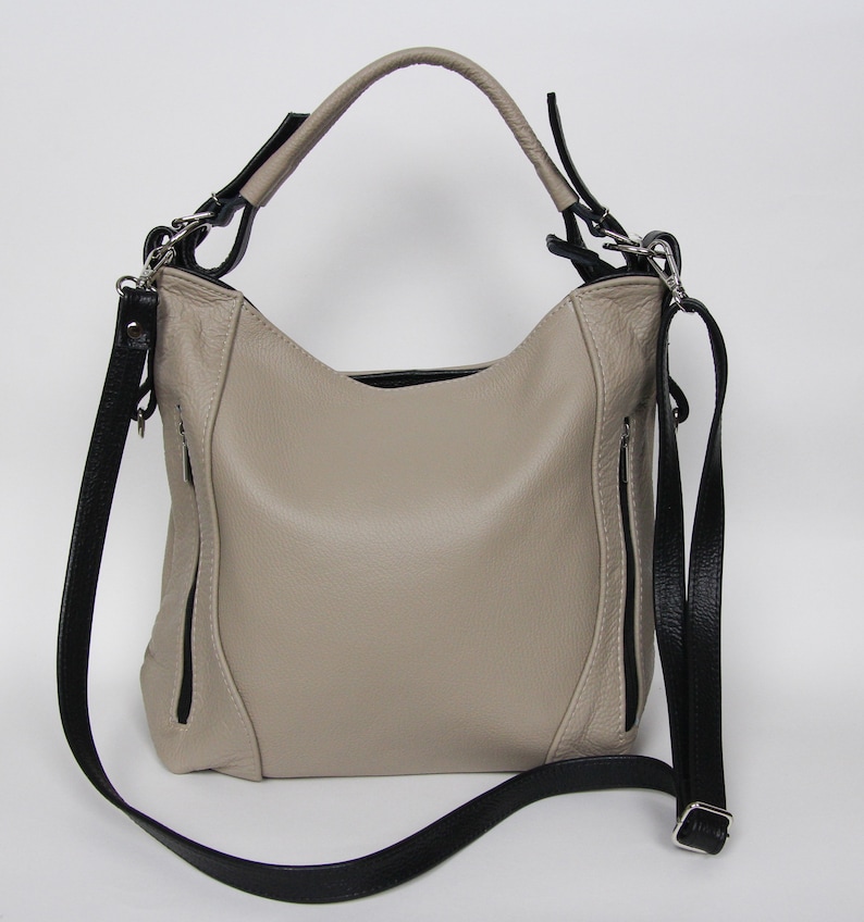 LEATHER SHOULDER Bag - HOBO Leather Bag - Everyday Crossbody Leather Purse - Cappuccino Leather Handbag image 2