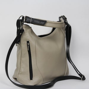 LEATHER SHOULDER Bag - HOBO Leather Bag - Everyday Crossbody Leather Purse - Cappuccino Leather Handbag image 4