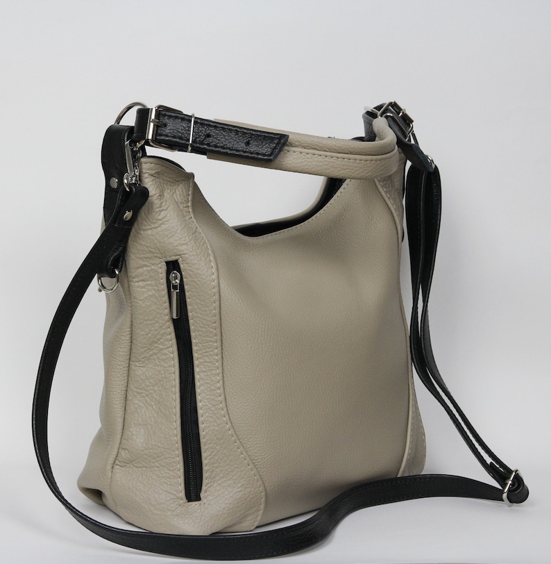 LEATHER SHOULDER Bag - HOBO Leather Bag - Everyday Crossbody Leather Purse - Cappuccino Leather Handbag image 4
