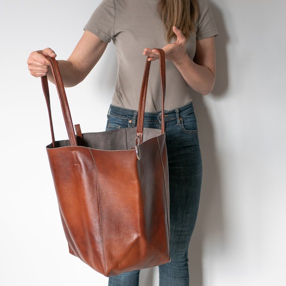 Cognac BROWN OVERSIZE SHOPPER Bag - Large Leather Tote Bag