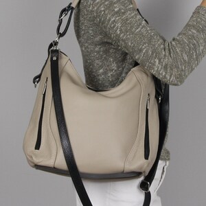 LEATHER SHOULDER Bag - HOBO Leather Bag - Everyday Crossbody Leather Purse - Cappuccino Leather Handbag image 8