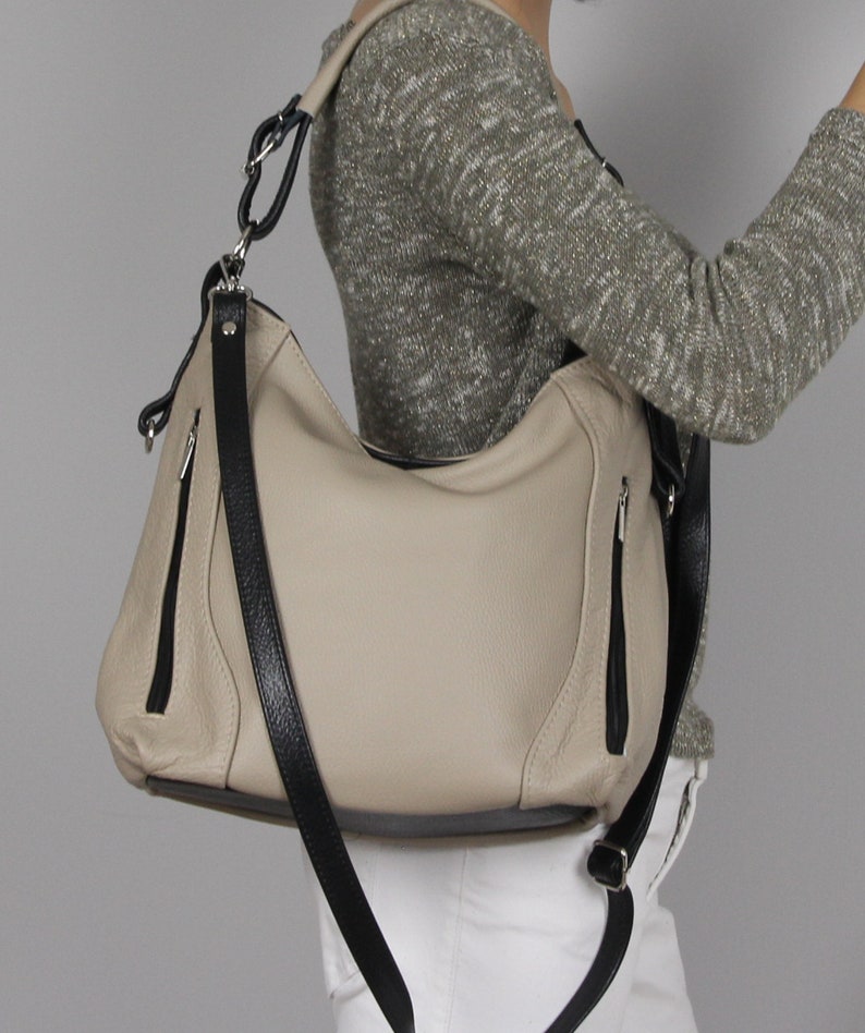 LEATHER SHOULDER Bag - HOBO Leather Bag - Everyday Crossbody Leather Purse - Cappuccino Leather Handbag image 8