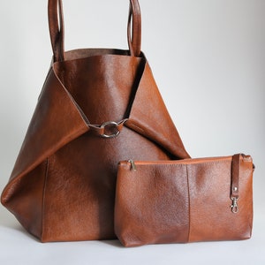 Cognac BROWN OVERSIZE SHOPPER Bag Large Leather Tote Bag Big Shoulder Bag, Travel Bag, Shopping Bag Oversized Tote Everyday Purse image 8
