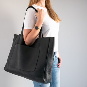 Große Schultertasche, Oversize Ledertasche, große Ledertasche, Alltagstasche, Leder Frauen Geldbörse, große Schultertasche, schwarze Handtasche Bild 6