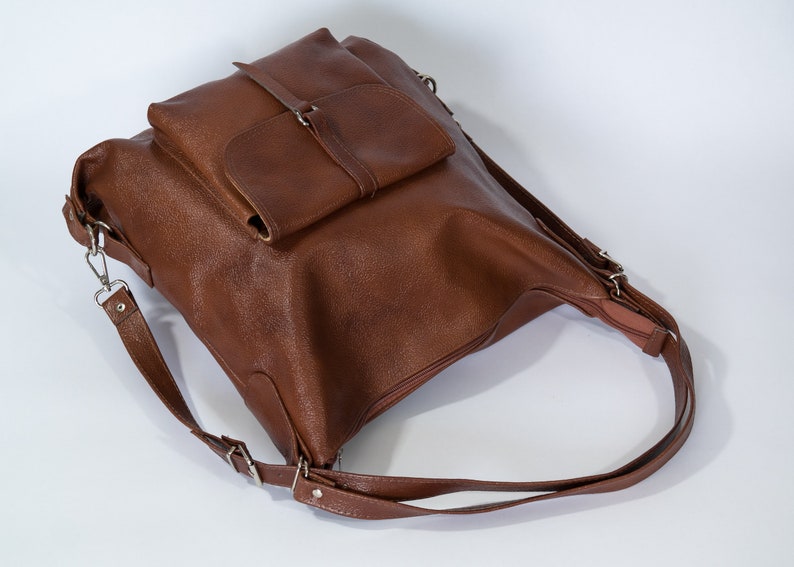 Leather Tote Bag School Bag Gift For Her Cognac Brown Convertible Backpack Leather Backpack Purse Laptop Backpack Leather Handbag