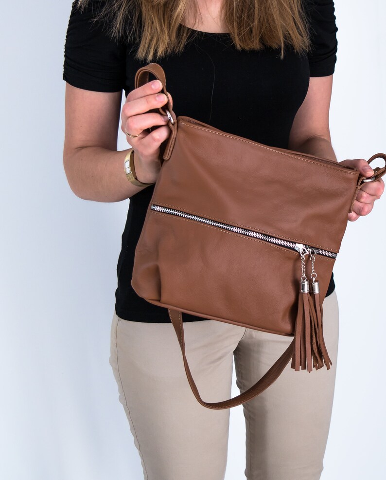 brown leather crossbody bag small