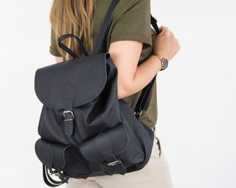 LEDER RUCKSACK - SCHWARZER Leder Rucksack - Großer Rucksack - Laptop Tasche - Leder Handtasche - Schultasche - Weekender Tasche