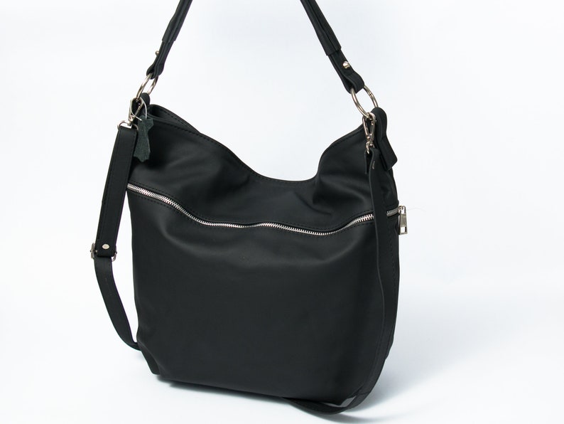 Black LEATHER HOBO Bag Crossbody Bag Everyday Natural Leather Bag, Simple Slouchy Shoulder Bag image 7