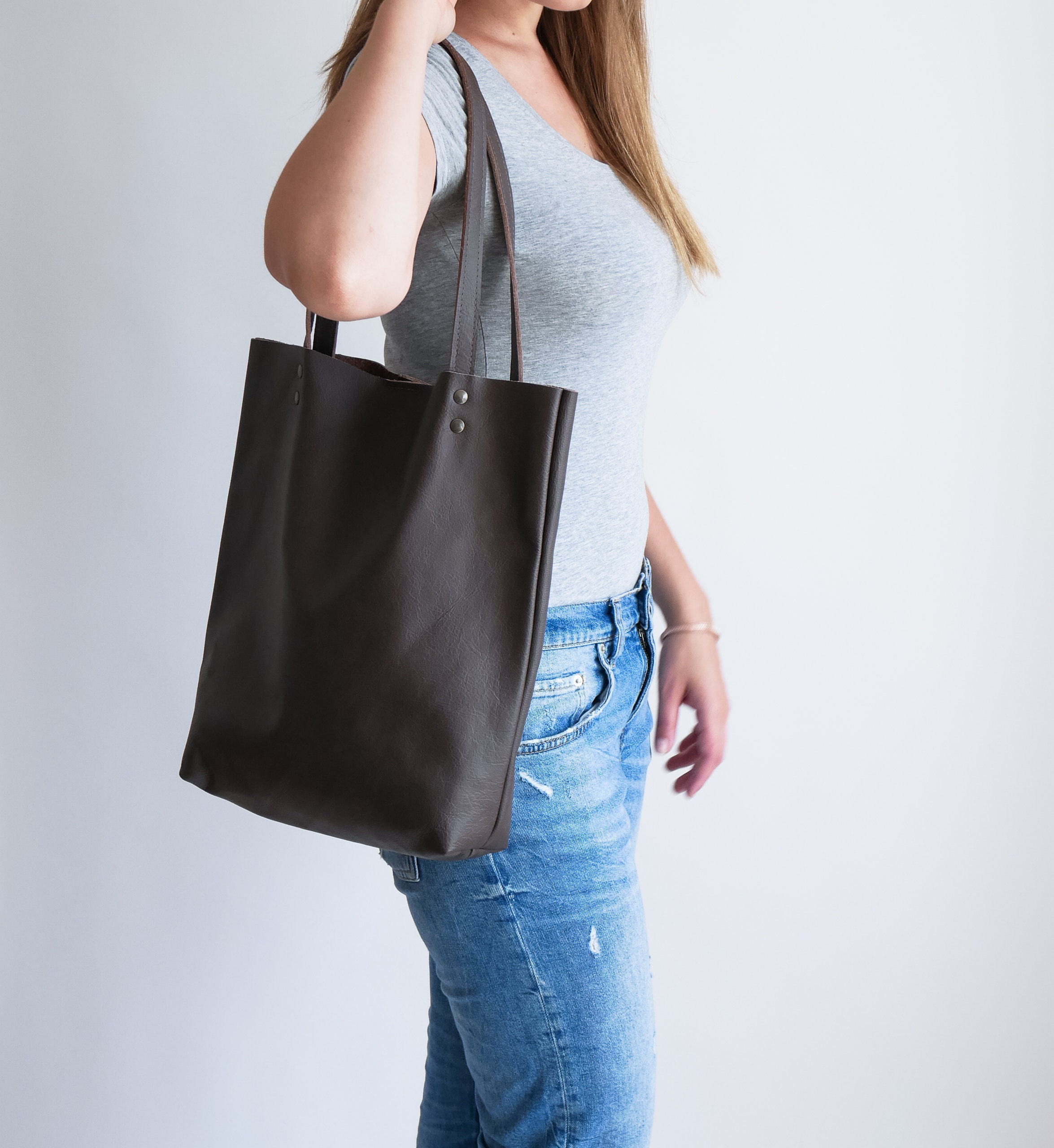 LEATHER TOTE Bag BROWN Leather Purse Natural Leather Book - Etsy