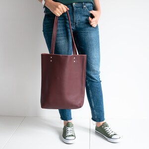 Burgundy LEATHER TOTE Bag - Red Leather Purse - Natural Leather Book Bag - Womens Tote bag - Leather Handbag - Tote Bag - Simple Bag image 9