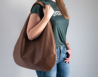 BROWN Oversize Bag, Shoulder Bag - LEATHER HOBO Bag - Everyday Leather Purse - Soft Leather Handbag for Women, Everyday Purse