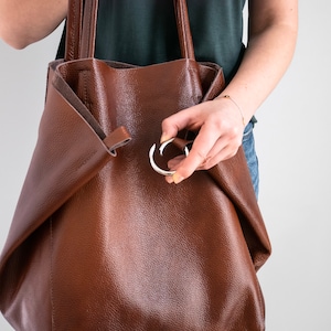 Cognac BROWN OVERSIZE SHOPPER Bag Large Leather Tote Bag Big Shoulder Bag, Travel Bag, Shopping Bag Oversized Tote Everyday Purse image 10