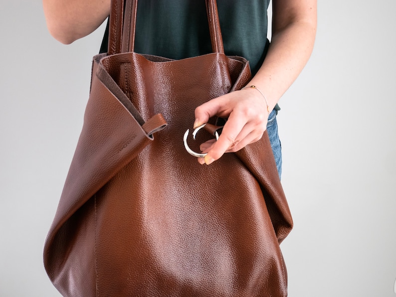 Cognac BROWN OVERSIZE SHOPPER Bag Large Leather Tote Bag Big Shoulder Bag, Travel Bag, Shopping Bag Oversized Tote Everyday Purse image 10