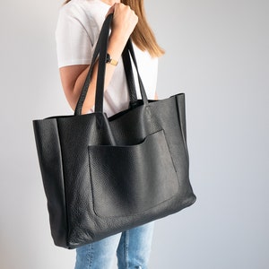 Große Schultertasche, Oversize Ledertasche, große Ledertasche, Alltagstasche, Leder Frauen Geldbörse, große Schultertasche, schwarze Handtasche Bild 3