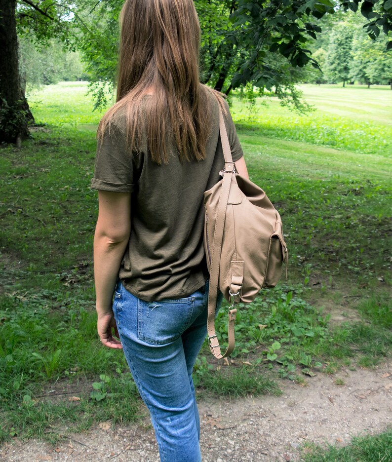 Leather Backpack, Leather Rucksack, Backpack Purse, Leather Tote Bag, Laptop Backpack,Leather Handbag, School Bag, Beige Leather Backpack image 6