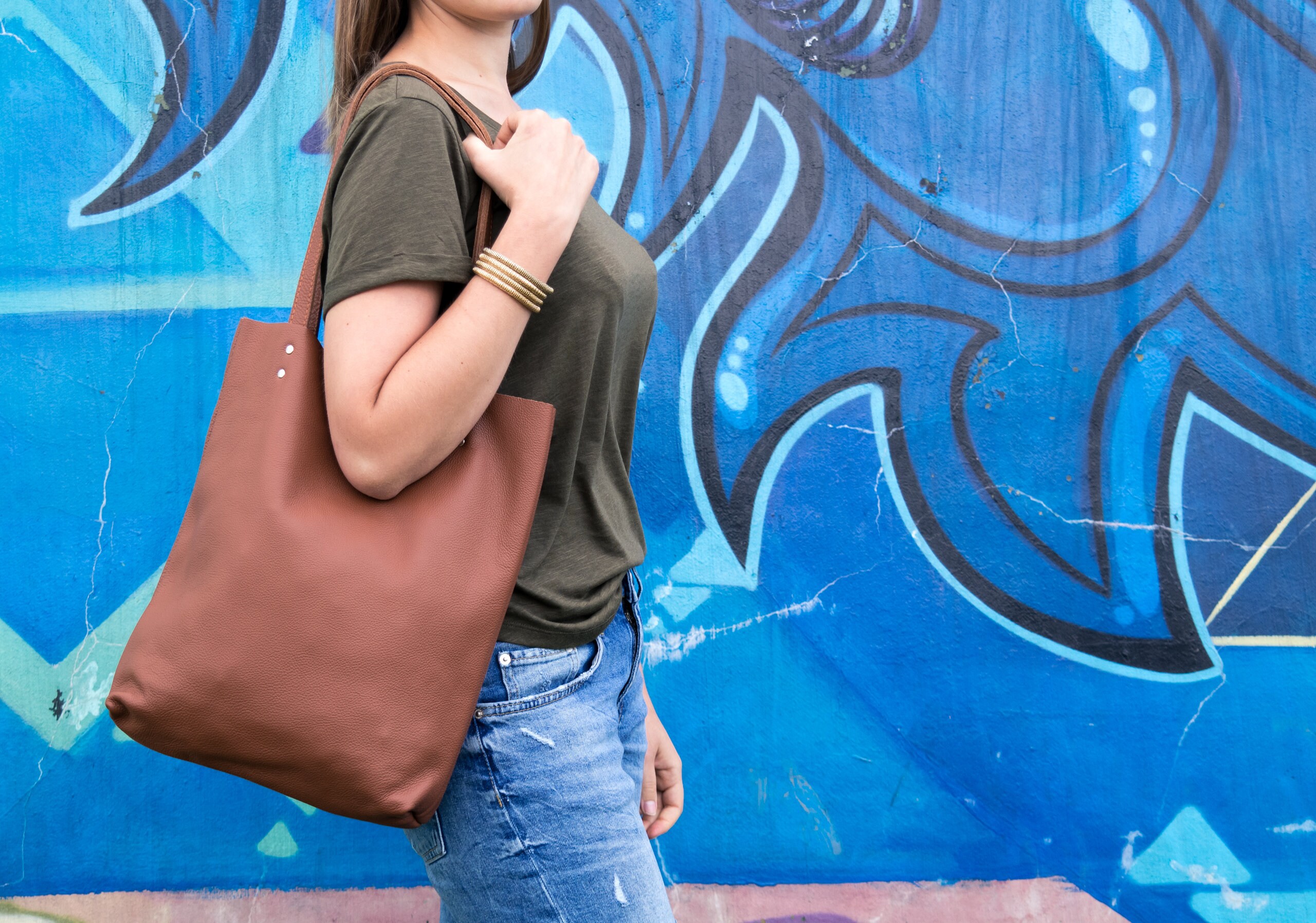 Leather Brown Luster Tote Bag With Pouch Set main image 0
