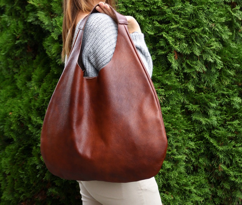 Cognac LEATHER HOBO Bag BROWN Oversize Shoulder Bag | Etsy