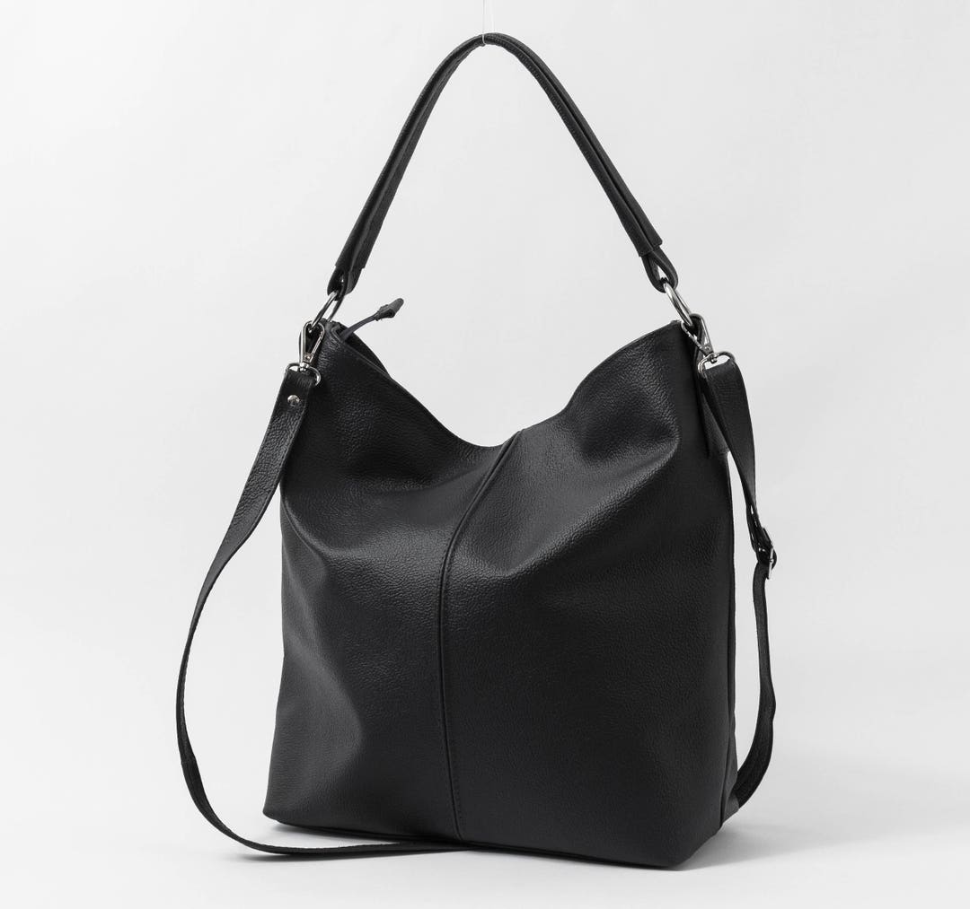 Black Leather Hobo Bag, Black Leather Handbag, Everyday Tote Bag ...