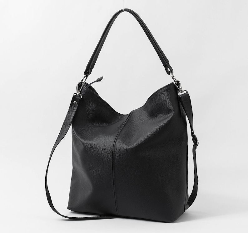 LEATHER HOBO BAG, Black Leather Handbag, Everyday Tote Bag, Crossbody Bag, Laptop Leather Shoulder Bag, Leather Bag, Hobo Bag, Everyday Bag image 7